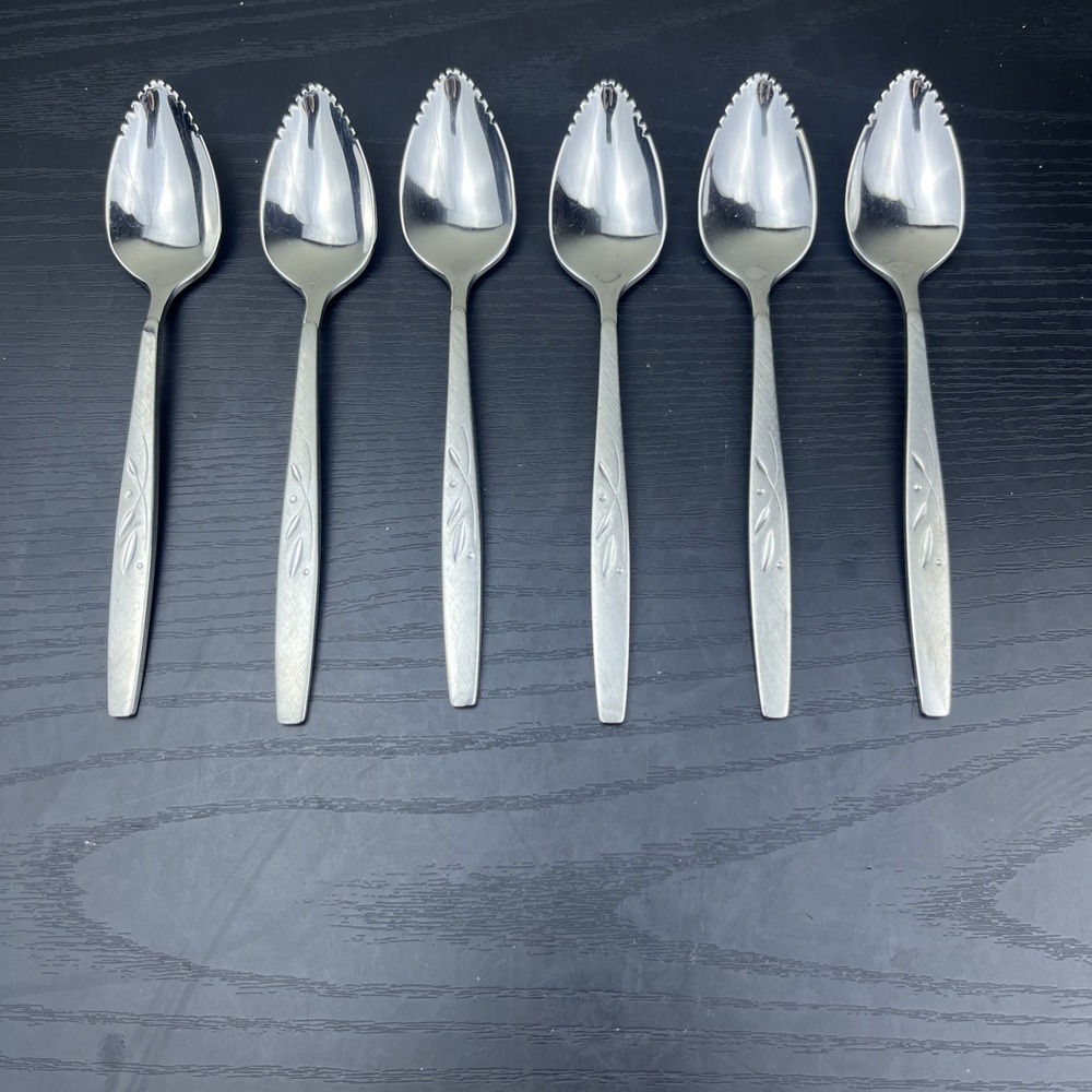 Oneida Will O' Wisp Stainless Grapefruit Spoons Set of 6‎ Serrated Flatware USA